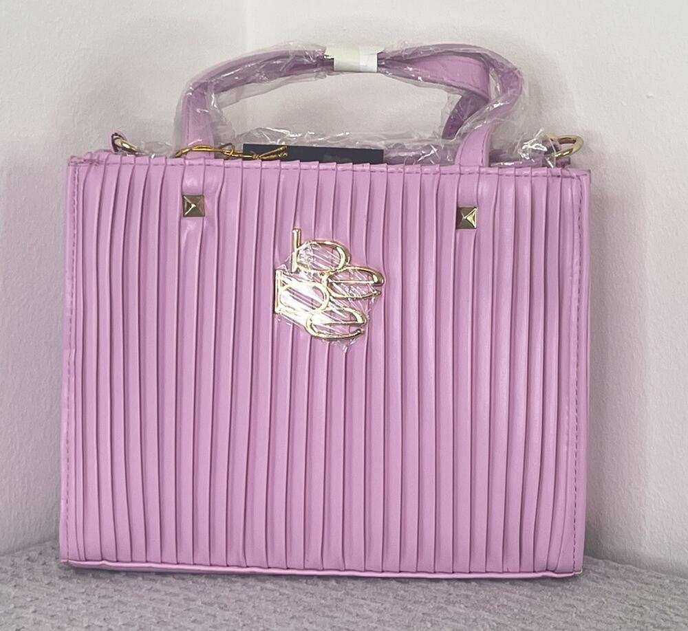 Bebe Nadine Mini Satchel Pink Pleated Bag/Crossbody Top Handle Gold NWT Glam